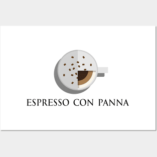 Hot espresso con panna coffee cup top view in flat design style Posters and Art